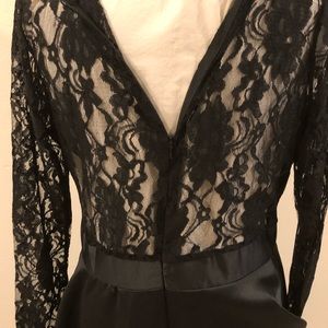 Sexy Black Satin hi/low hem dress w/lace sleeves
